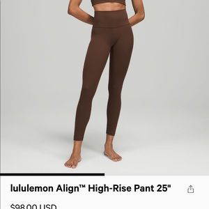 25 inch lululemon align leggings in Java